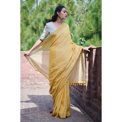 Dressfolk Sunkissed yellow handwoven linen saree