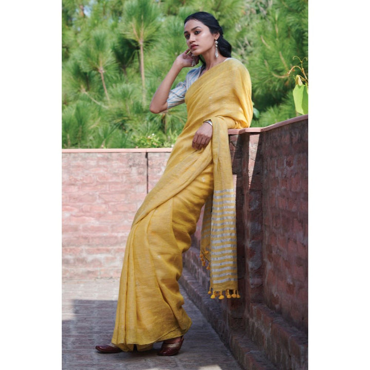 Dressfolk Sunkissed yellow handwoven linen saree