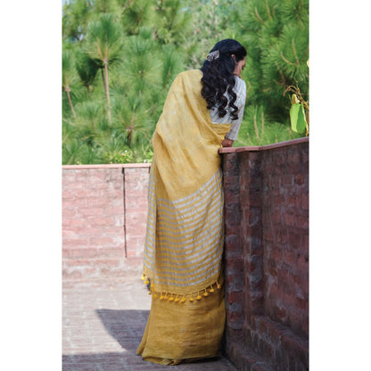 Dressfolk Sunkissed yellow handwoven linen saree