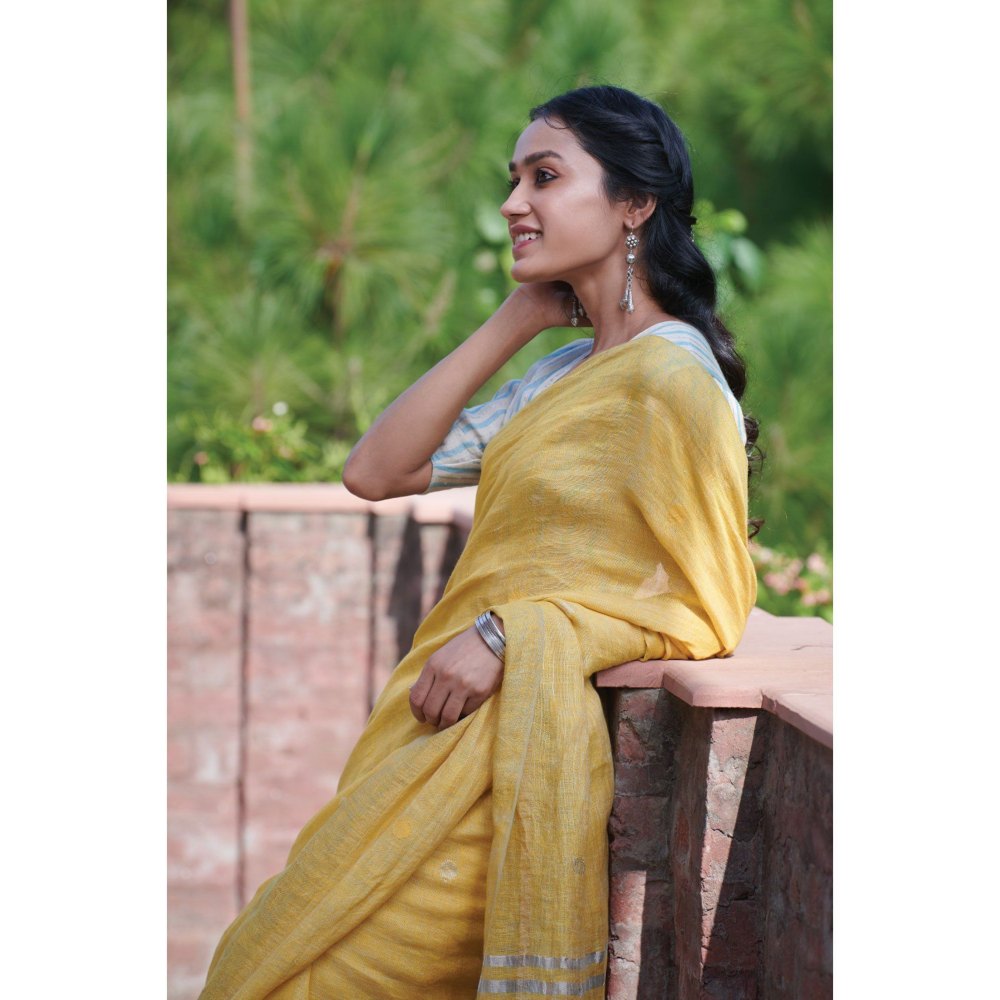 Dressfolk Sunkissed yellow handwoven linen saree