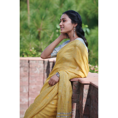 Dressfolk Sunkissed yellow handwoven linen saree