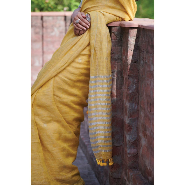 Dressfolk Sunkissed yellow handwoven linen saree