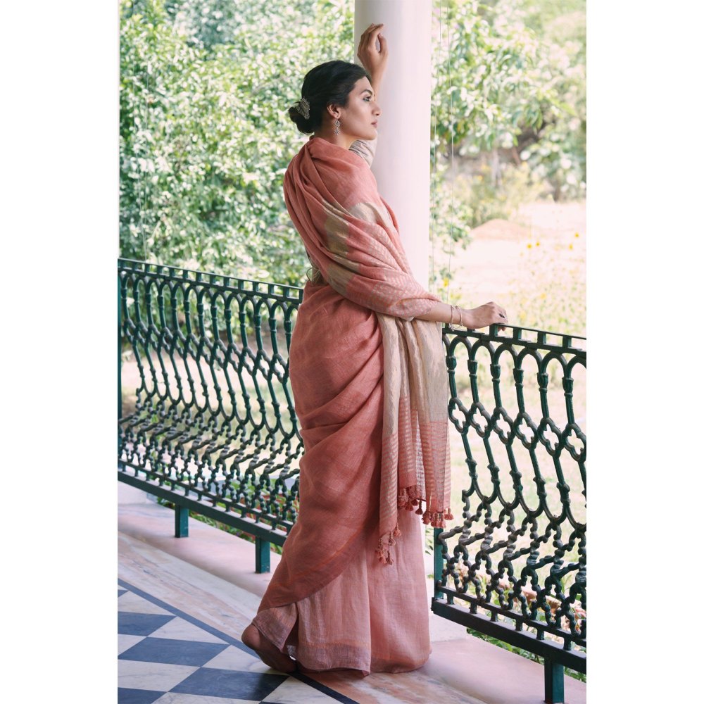 Dressfolk Pink handwoven saree with silver zari