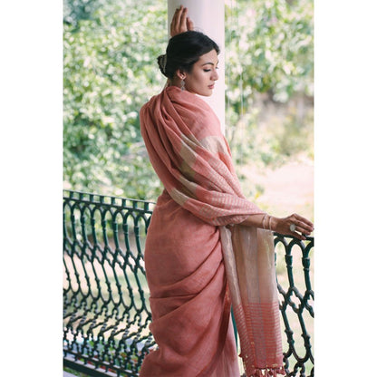 Dressfolk Pink handwoven saree with silver zari