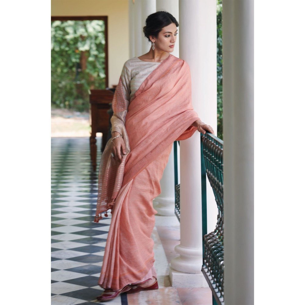 Dressfolk Pink handwoven saree with silver zari