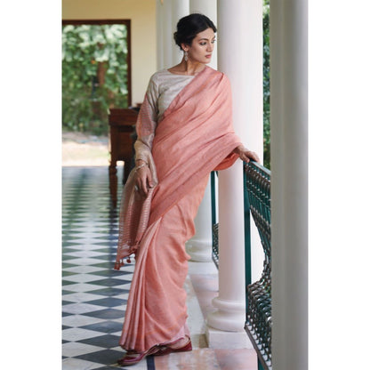 Dressfolk Pink handwoven saree with silver zari