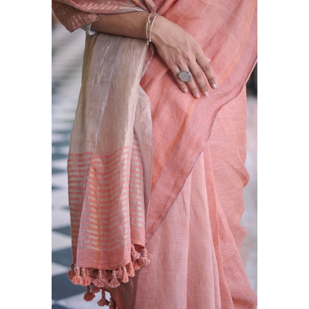 Dressfolk Pink handwoven saree with silver zari
