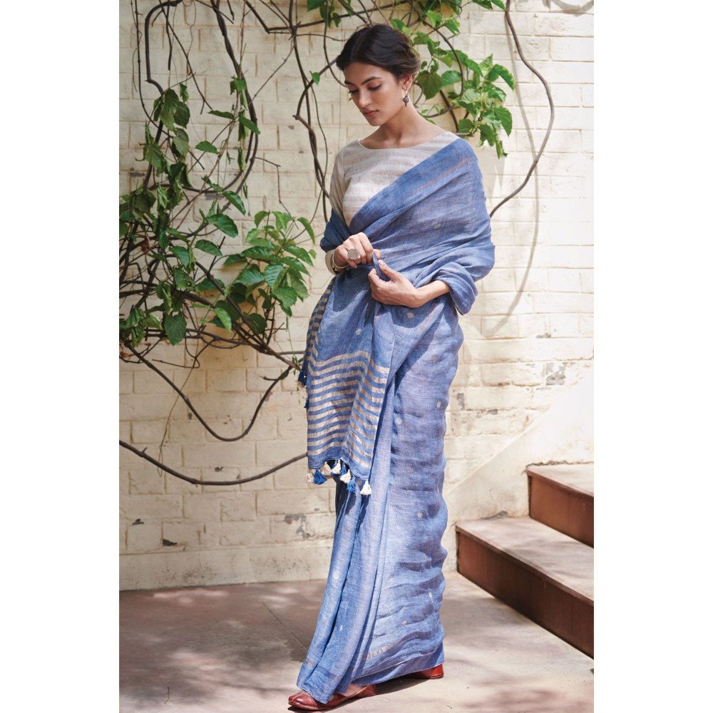 Dressfolk Intense blue handwoven sari with jamdani work