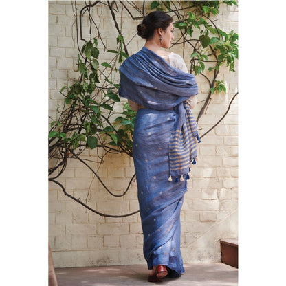 Dressfolk Intense blue handwoven sari with jamdani work