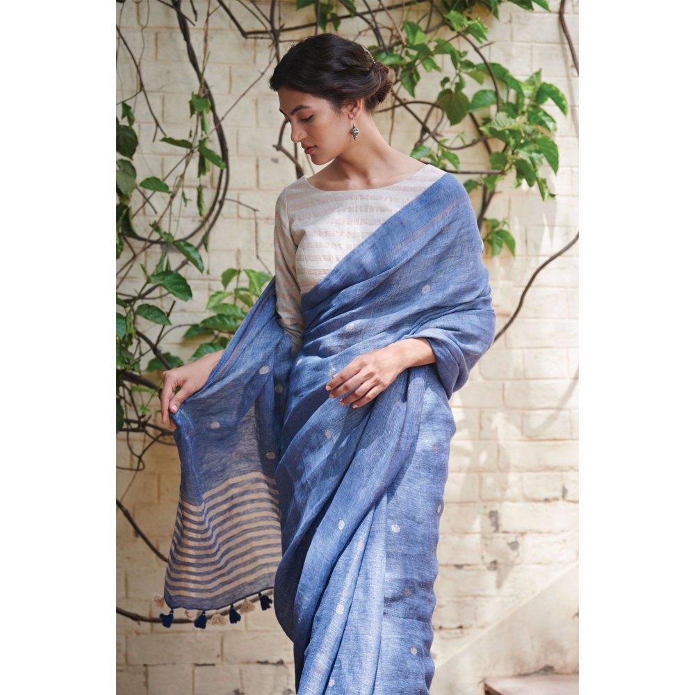 Dressfolk Intense blue handwoven sari with jamdani work