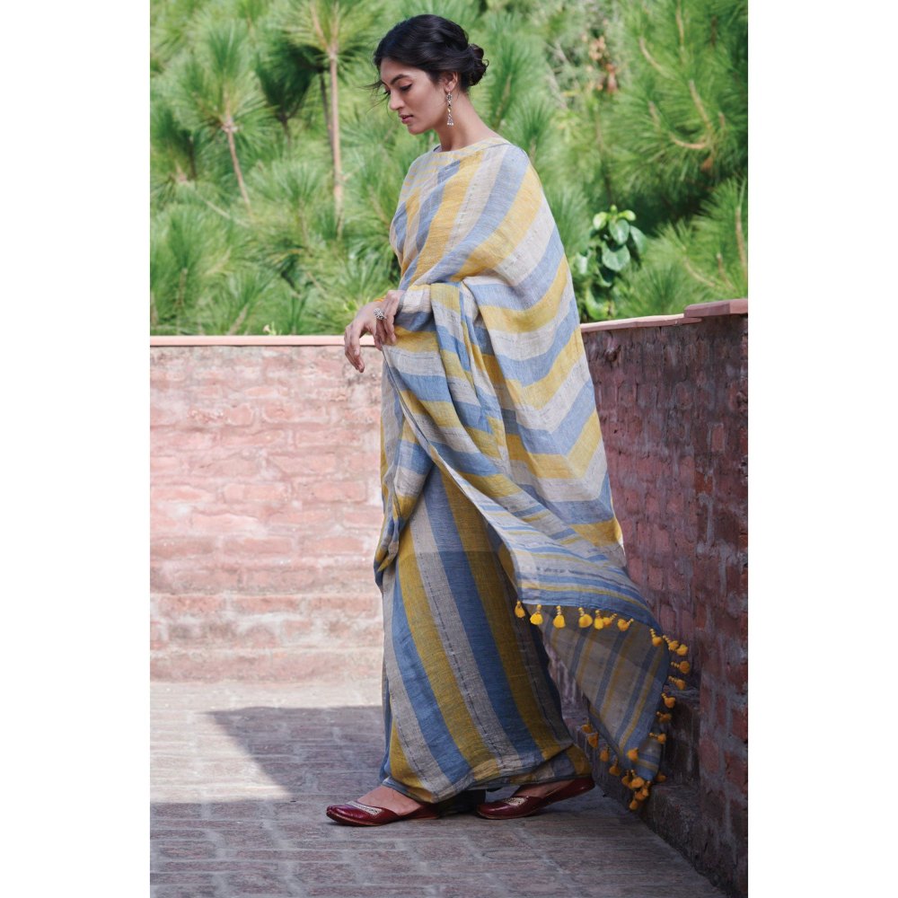 Dressfolk Bright bold stripes handwoven silver zari saree.