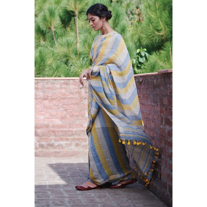 Dressfolk Bright bold stripes handwoven silver zari saree.