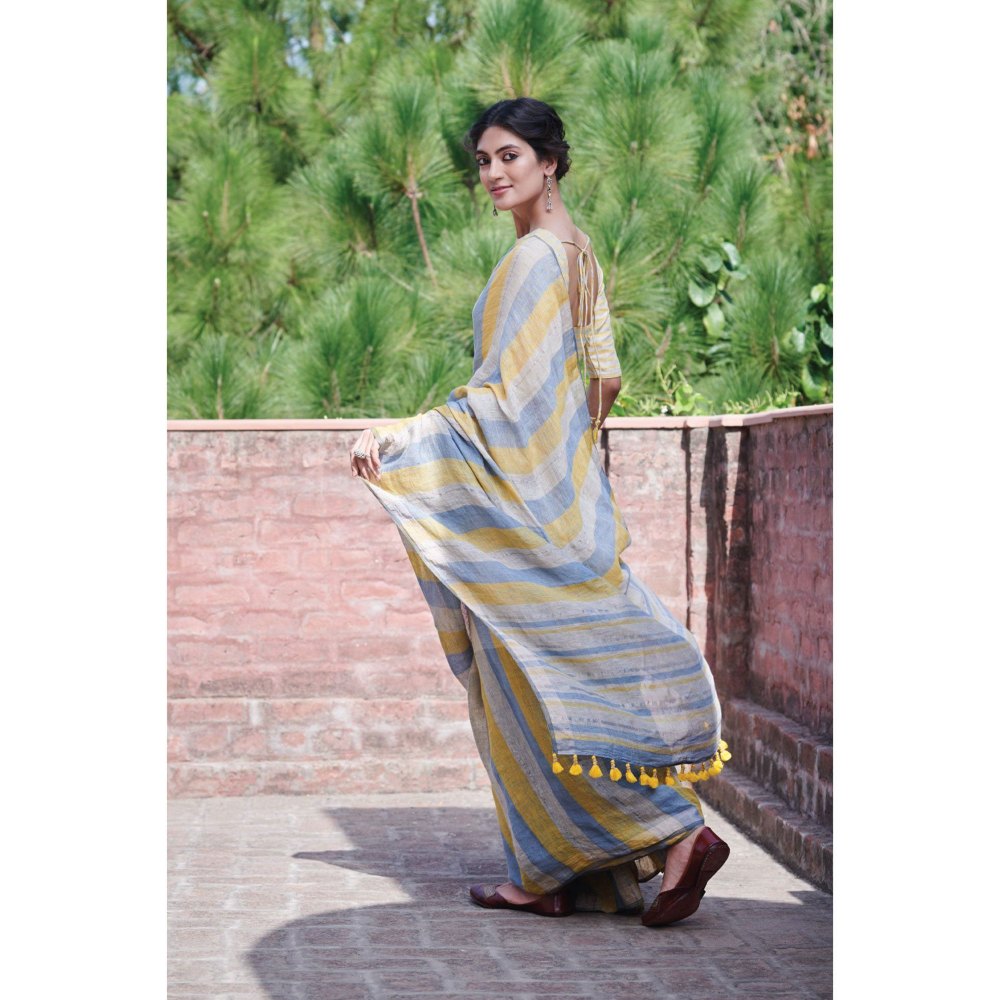 Dressfolk Bright bold stripes handwoven silver zari saree.