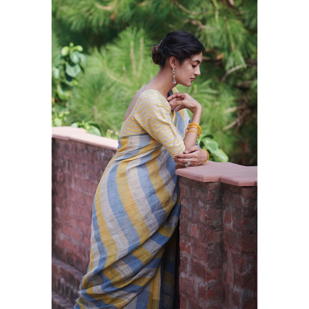Dressfolk Bright bold stripes handwoven silver zari saree.