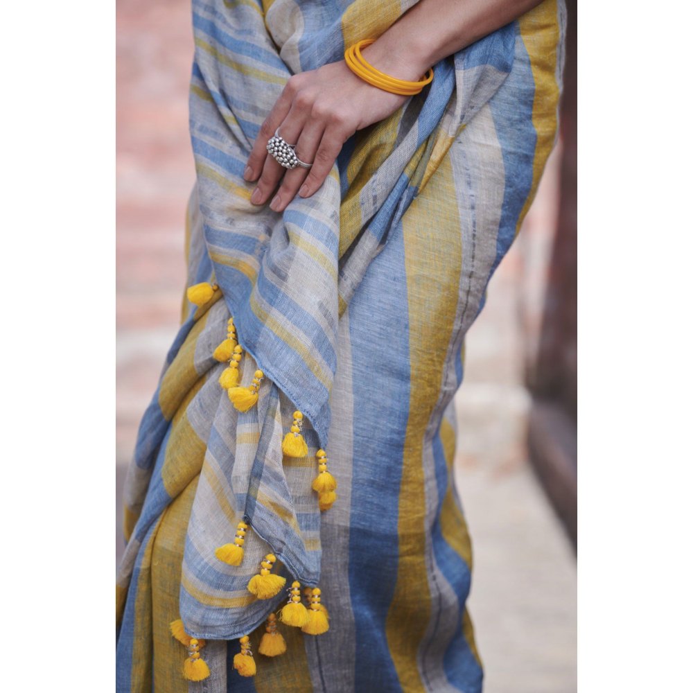 Dressfolk Bright bold stripes handwoven silver zari saree.