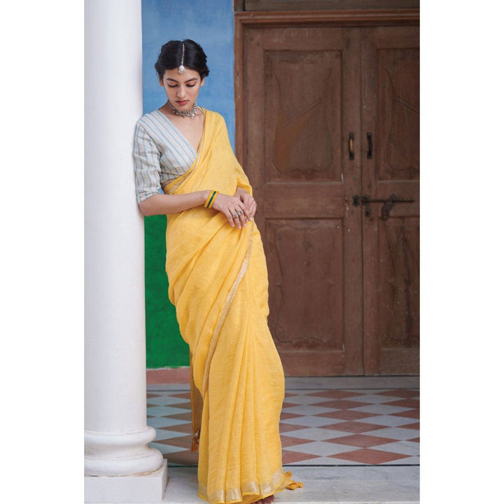Dressfolk yellow linen jamdani saree