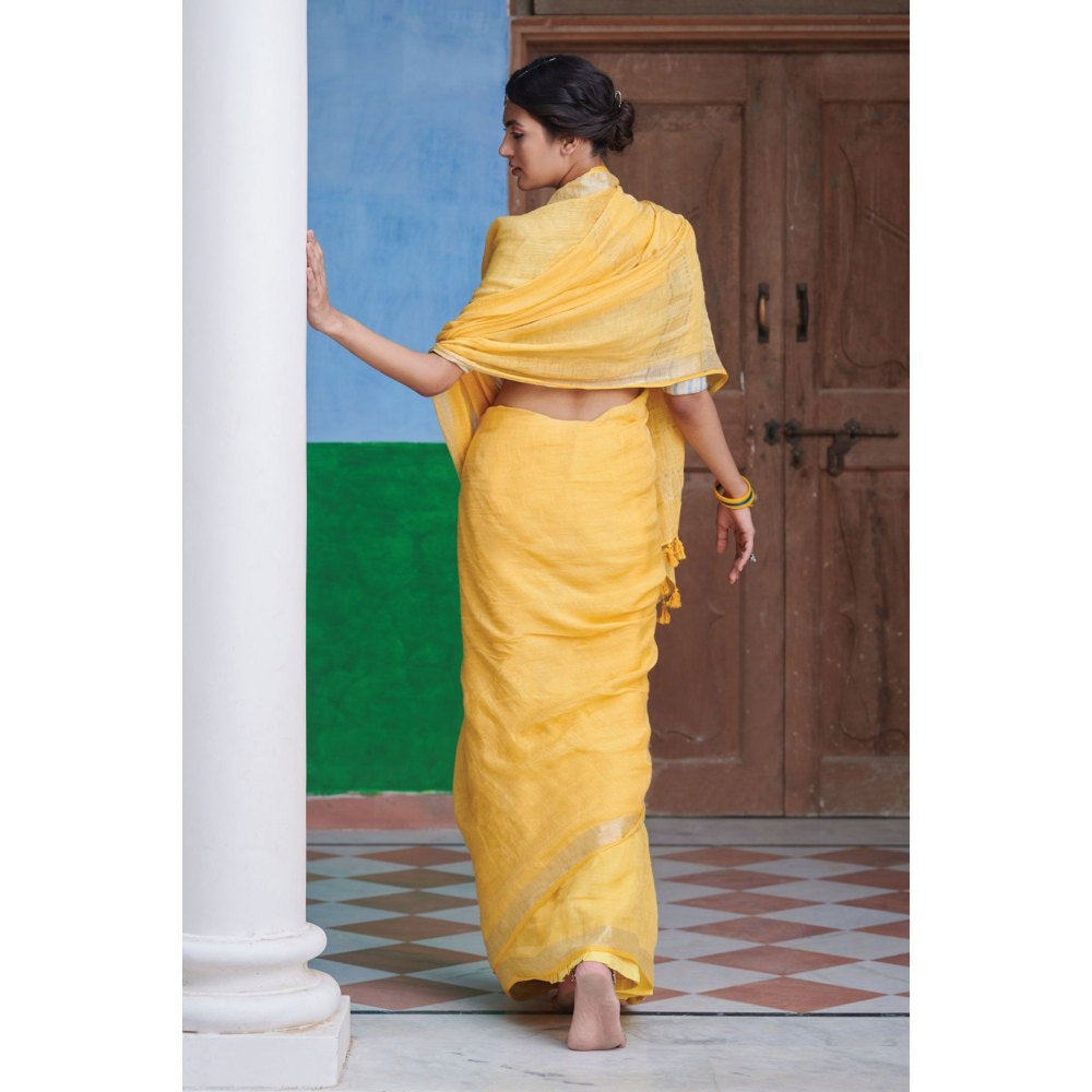 Dressfolk yellow linen jamdani saree