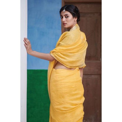 Dressfolk yellow linen jamdani saree