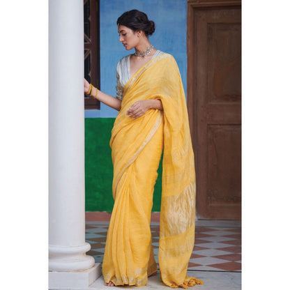 Dressfolk yellow linen jamdani saree