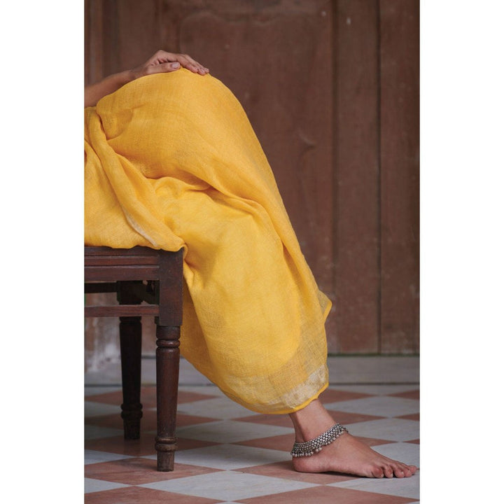 Dressfolk yellow linen jamdani saree