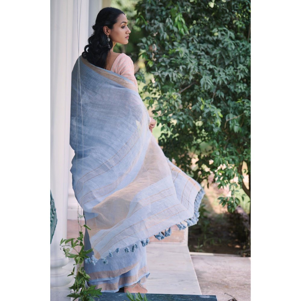Dressfolk sky blue handwoven linen saree