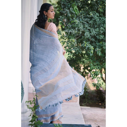 Dressfolk sky blue handwoven linen saree