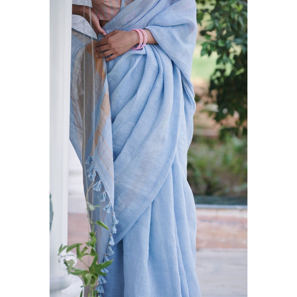 Dressfolk sky blue handwoven linen saree
