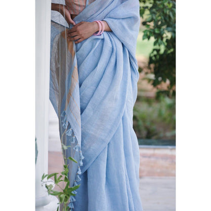 Dressfolk sky blue handwoven linen saree