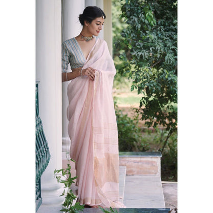 Dressfolk soft romantic pink handwoven linen saree