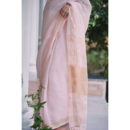 Dressfolk soft romantic pink handwoven linen saree
