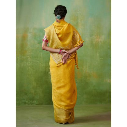 Dressfolk deep yellow handwoven linen saree