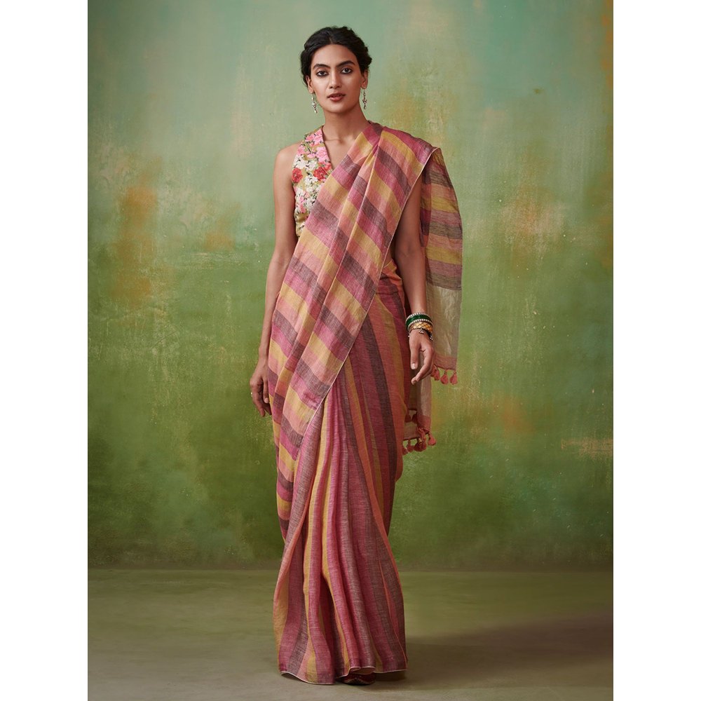 Dressfolk classic stripes handwoven linen saree
