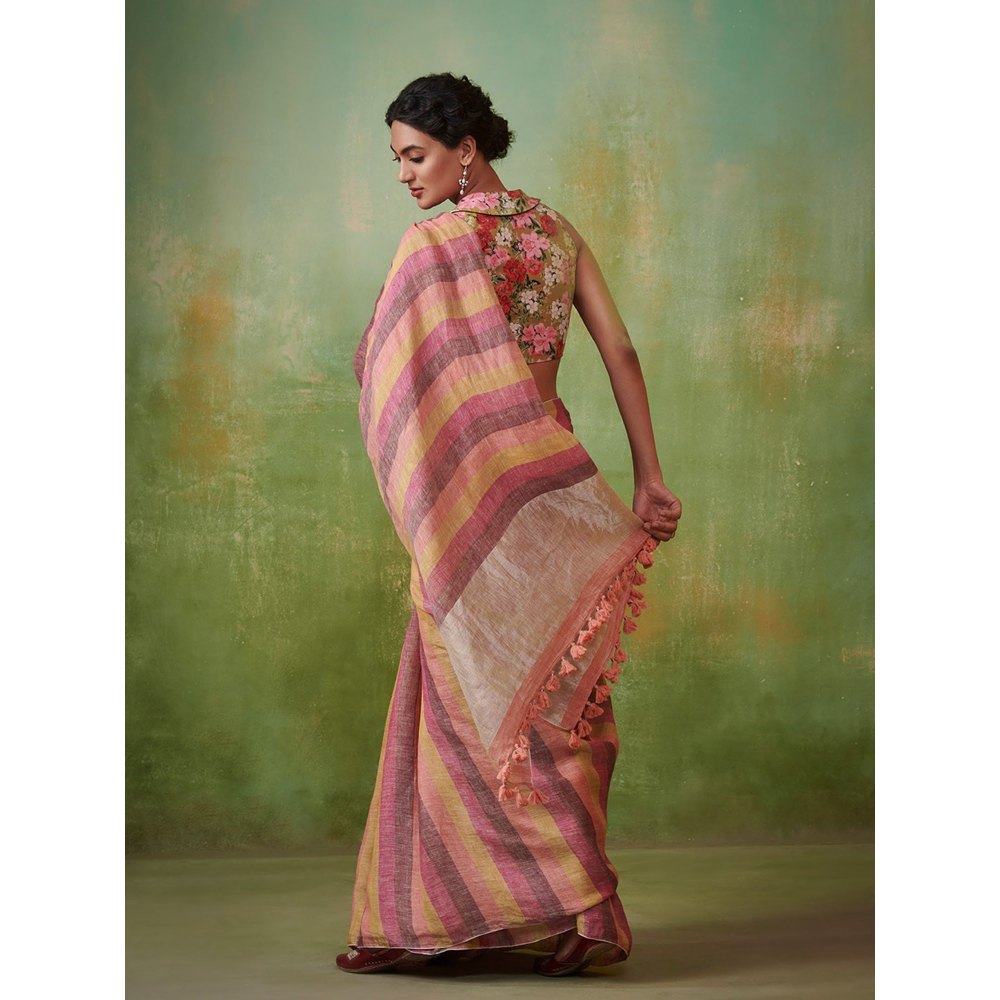 Dressfolk classic stripes handwoven linen saree