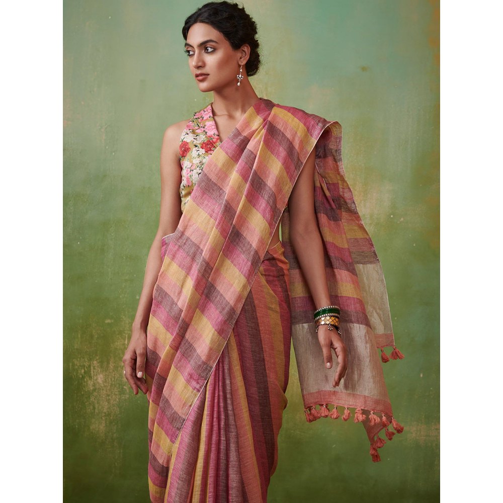 Dressfolk classic stripes handwoven linen saree