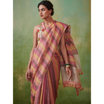Dressfolk classic stripes handwoven linen saree