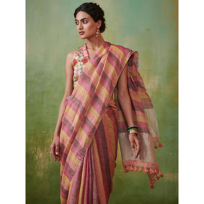 Dressfolk classic stripes handwoven linen saree