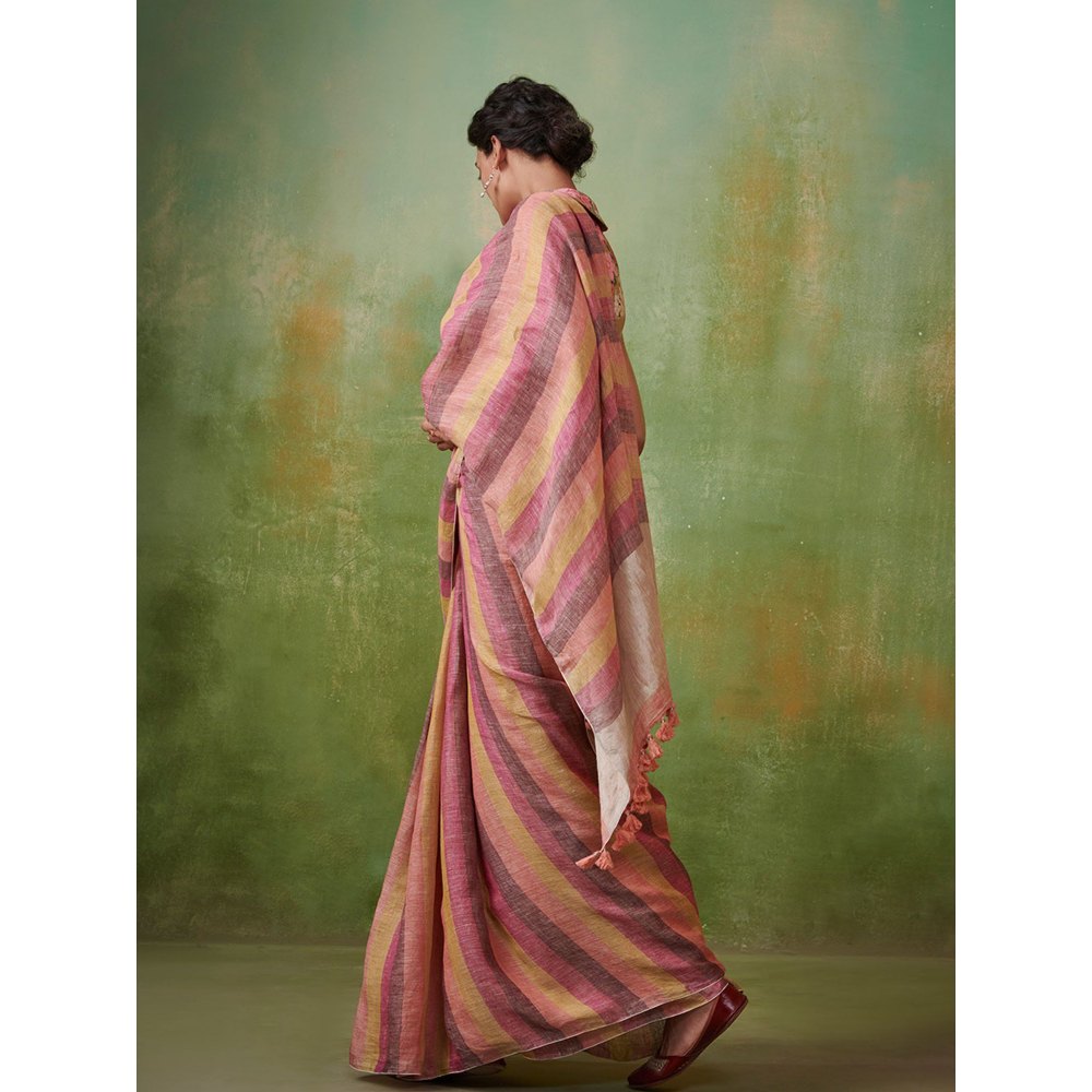 Dressfolk classic stripes handwoven linen saree