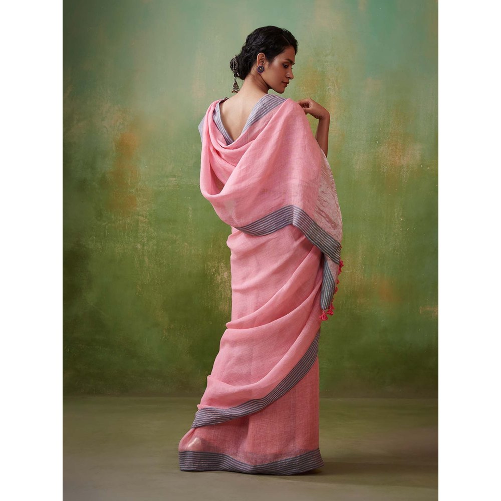 Dressfolk Rose linen saree with delicate zari