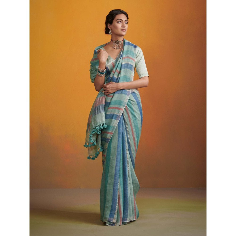 Dressfolk modern striped linen saree