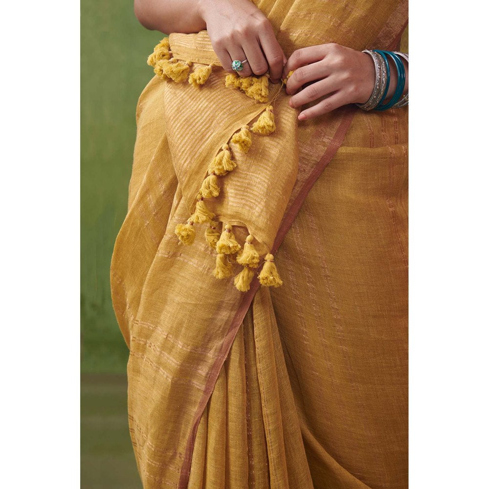 Dressfolk elegant yellow linen handwoven saree