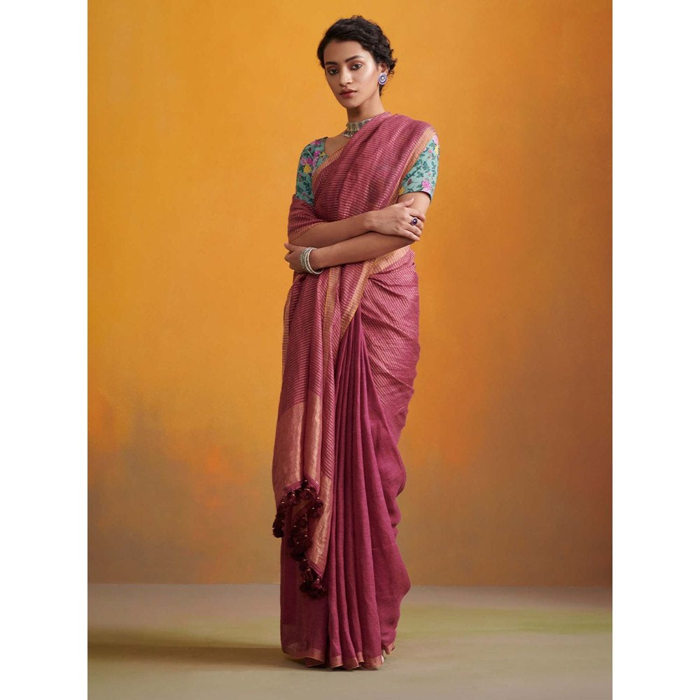 Dressfolk purple zari stripes handwoven saree