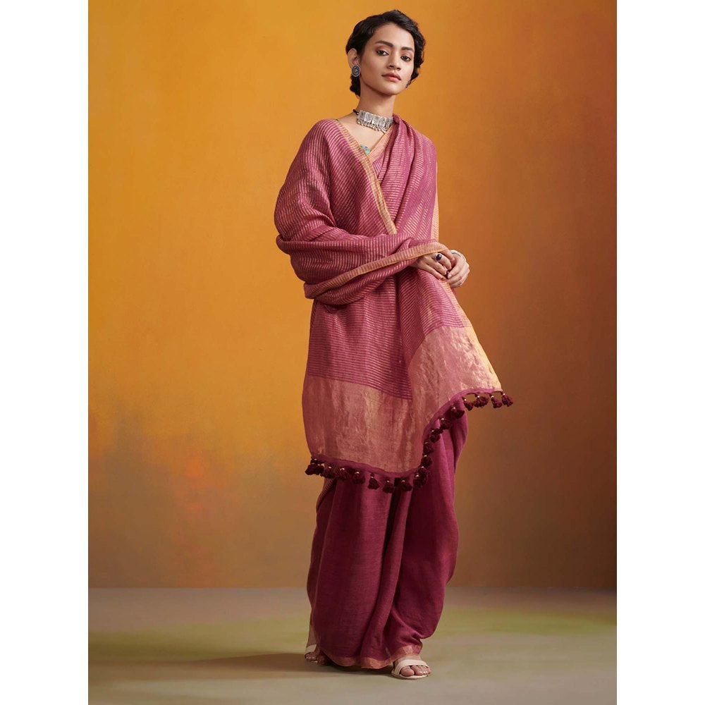 Dressfolk purple zari stripes handwoven saree