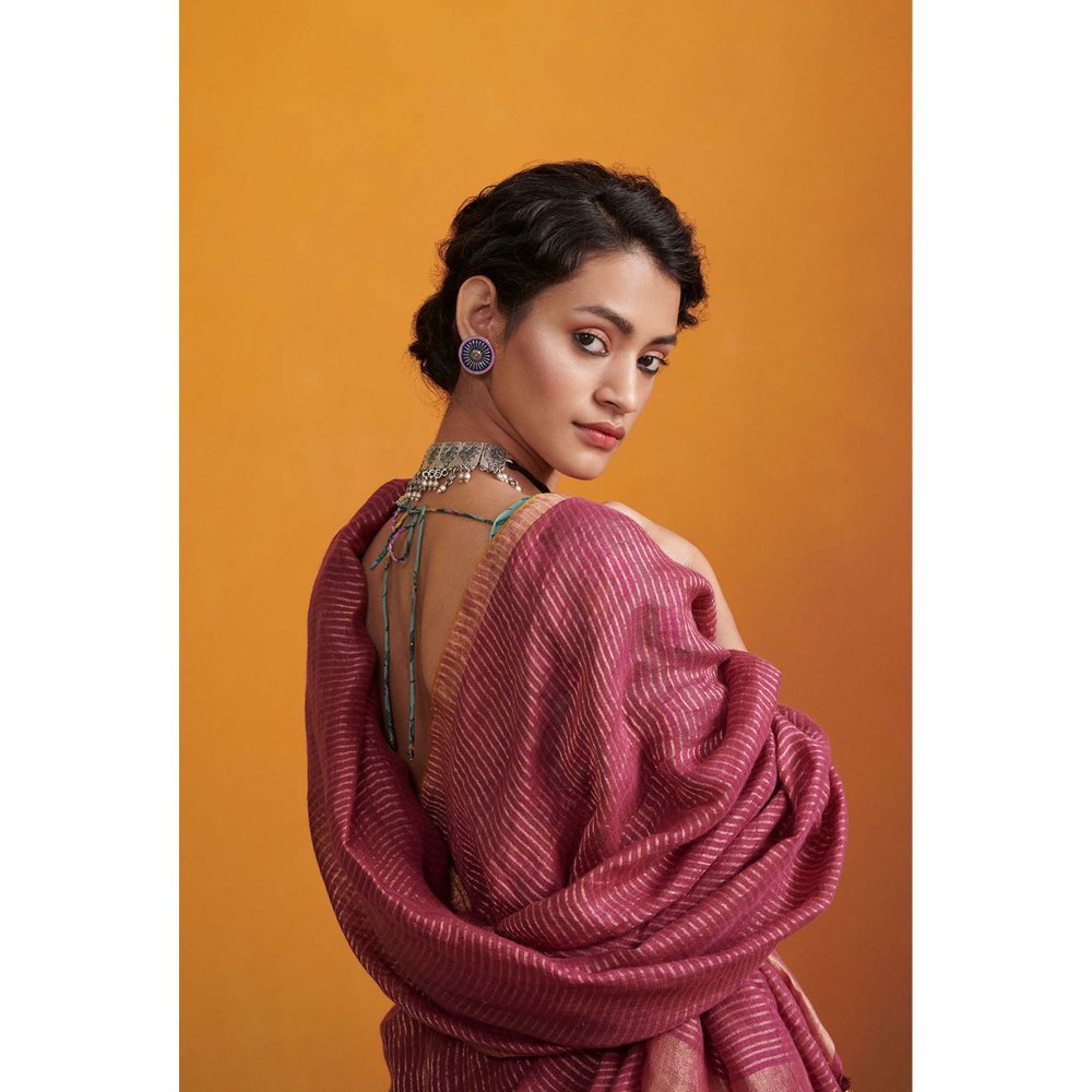 Dressfolk purple zari stripes handwoven saree