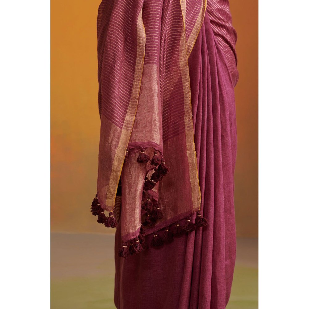 Dressfolk purple zari stripes handwoven saree
