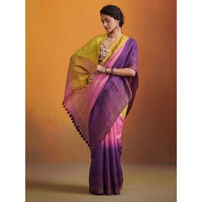 Dressfolk ombre jamdani linen handwoven saree