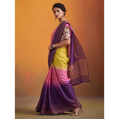Dressfolk ombre jamdani linen handwoven saree