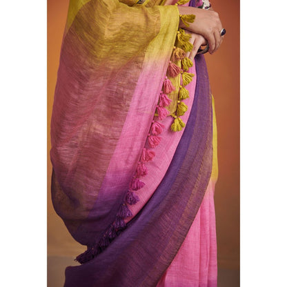 Dressfolk ombre jamdani linen handwoven saree