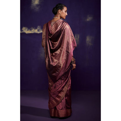 Dressfolk Magenta Pink Silk Satin Saree with Wide Metallic Border without Blouse