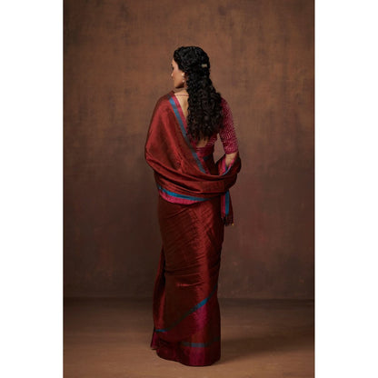 Dressfolk Maroon Handwoven Tissue Saree without Blouse