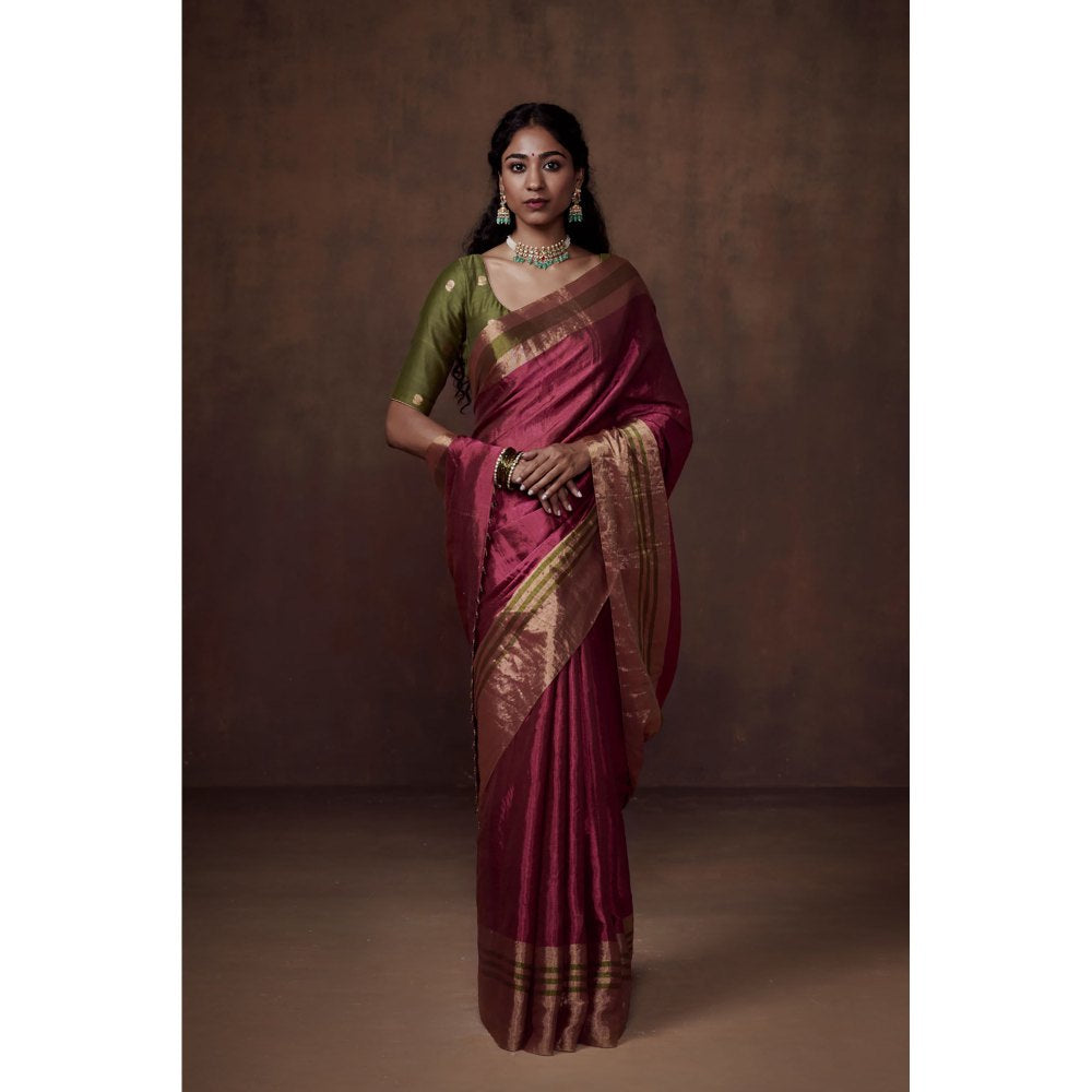 Dressfolk Deep Pink Chanderi Zari Tissue Saree without Blouse